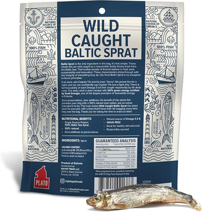 Plato wild caught Baltic sprat fish dog treats 3oz