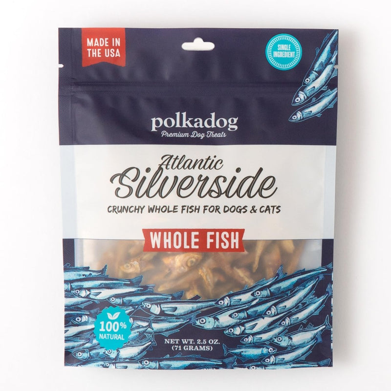 Polkadog Atlantic Silverside Whole Fish Dog Treats – All - Natural Treats for Dogs, Pets, Cats – Single Ingredient Crunchy Pet Snacks, Training Treats – Wild - Caught Fish – 2.5 oz.