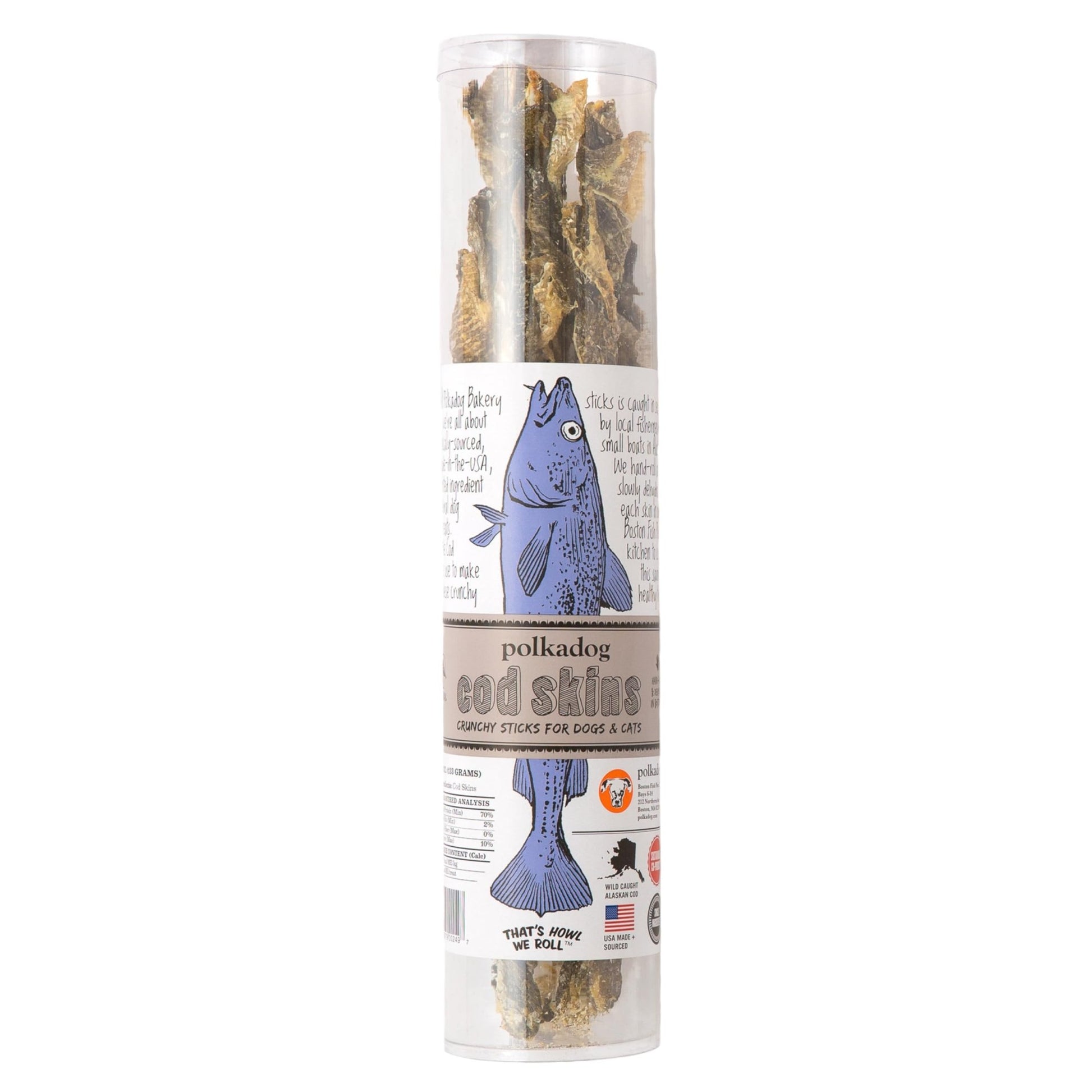 Polkadog Cod Skins Dog Treat - Lean Protein, Made In Usa, Single - Ingredient, Grain & Gluten Free, For All Breeds - Crunchy Fish Skin Treat For Teeth Health, 4.7Oz Regular