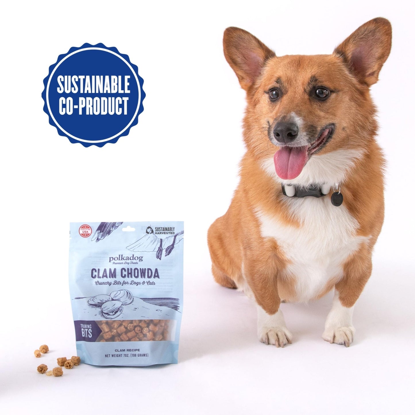 Polkadog Crunchy Clam Chowda Dog Treats, Cat Bits – 100% Atlantic Ocean Quahogs - All - Natural Pet, Dog Treat - Savory, Healthy Puppy Bits – Limited Ingredients – 7 Oz
