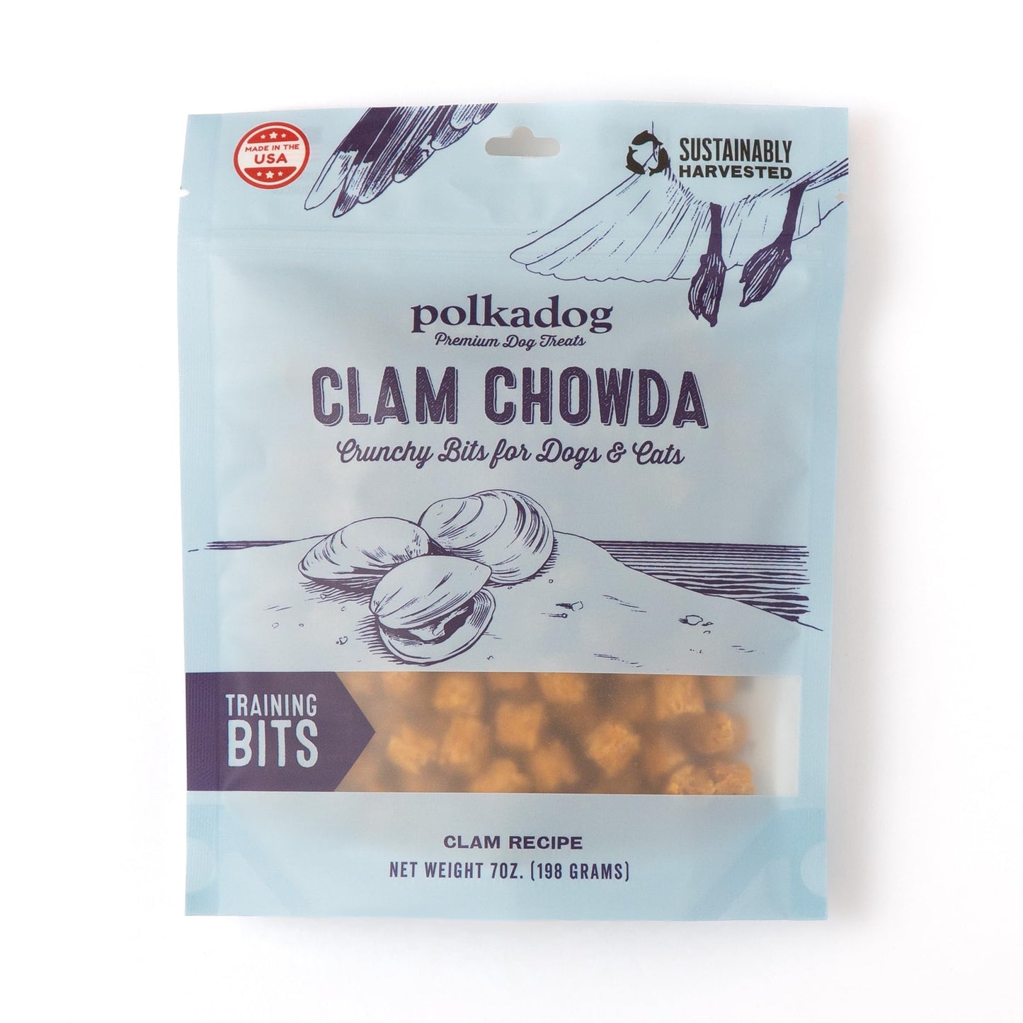 Polkadog Crunchy Clam Chowda Dog Treats, Cat Bits – 100% Atlantic Ocean Quahogs - All - Natural Pet, Dog Treat - Savory, Healthy Puppy Bits – Limited Ingredients – 7 Oz