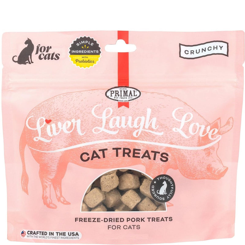 Primal Freeze Dried Pork Liver Cat Treats with Probiotics - Liver - Laugh - Love Crunchy Treats for Cats - 1.5 oz