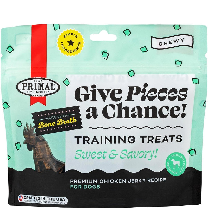 Primal Pet Foods Give Pieces a Chance Treats for Cats - Soft Chicken Jerky - Made with Bone Broth - Grain Free - 4 oz