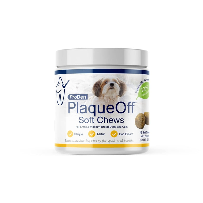 ProDen PlaqueOff Soft Chews with Natural Kelp - for Small & Medium Breed Dogs & Cats - Supports Normal, Healthy Teeth, Gums, and Breath Odor in Dogs & Cats - 45 Soft Chews