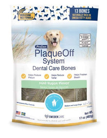 Proden plaqueoff system dental care bones mint fusion flavor 17oz dental dog treats 13ct