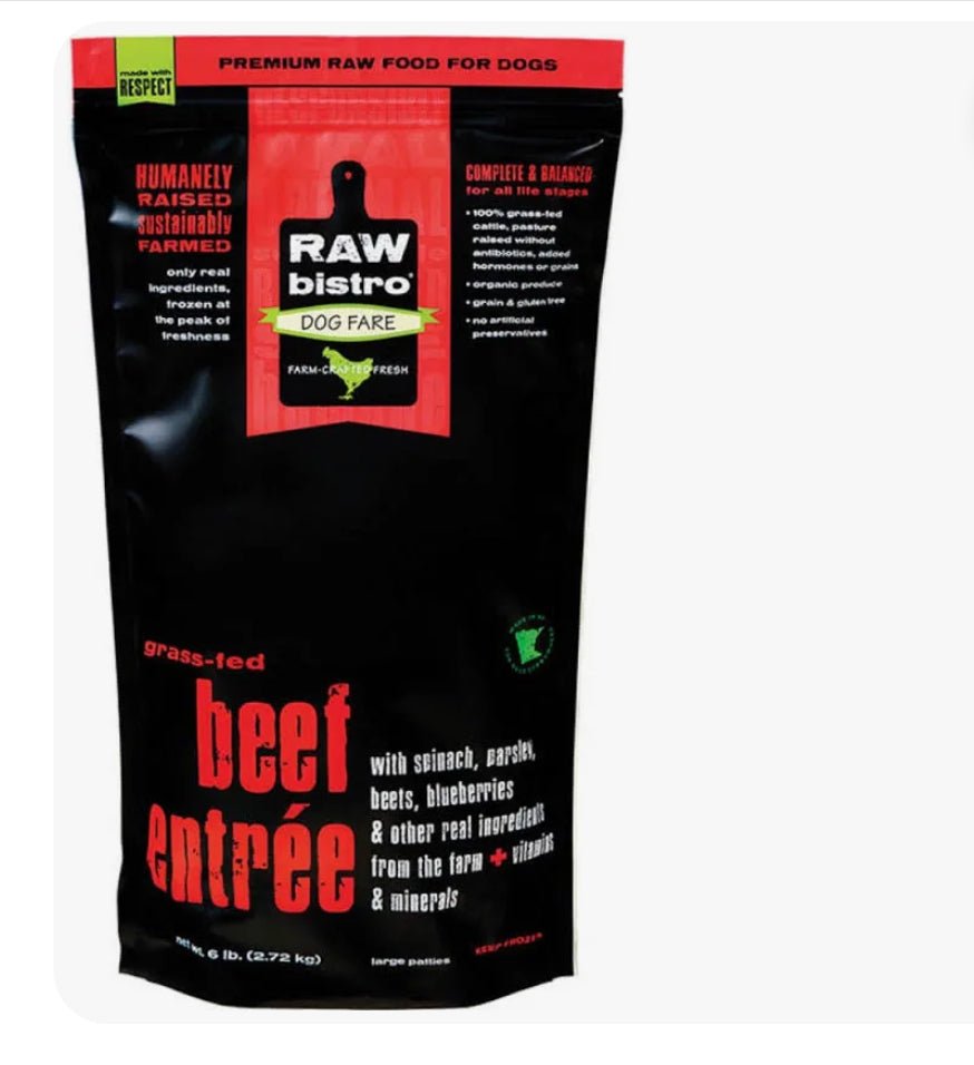 Raw bistro dog fare grass fed frozen beef entree 12 8oz Patties