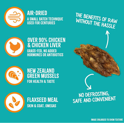 RawTernative Air Dried Dog Food, High Protein, Over 90% Real Chicken & Liver + New Zealand Green Lipped Mussels, Complete Meal or Topper, Grain Free, Gluten Free, Non GMO, (3 lb Bag)