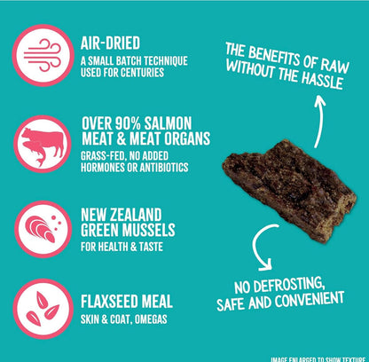 RawTernative Air Dried Dog Food, High Protein, Over 90% Real Salmon & Beef + New Zealand Green Lipped Mussels, Complete Meal or Topper, Grain Free, Gluten Free, Non GMO, (3 lb Bag