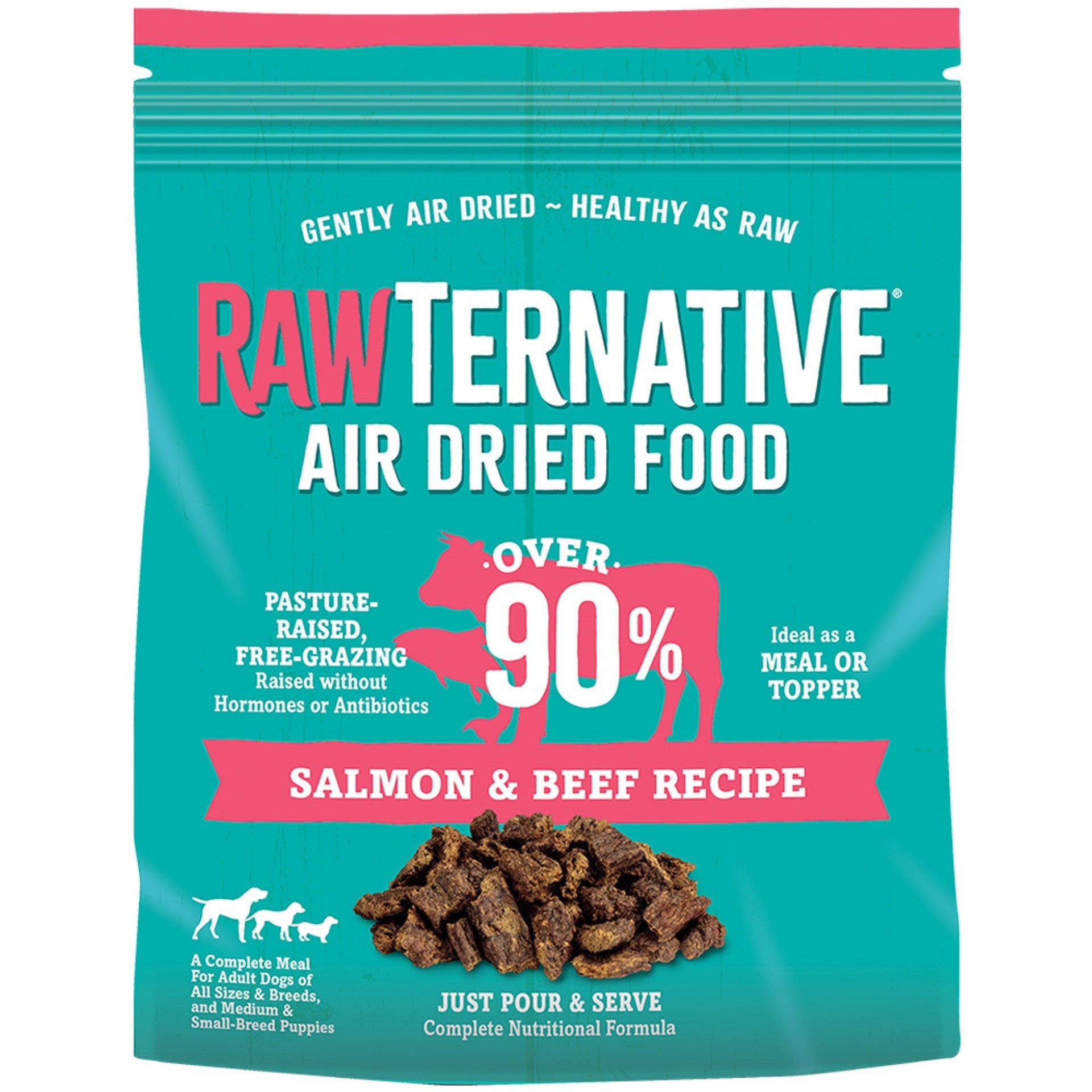 Rawternative air dried dog food salmon & beef recipe 1lb meal topper