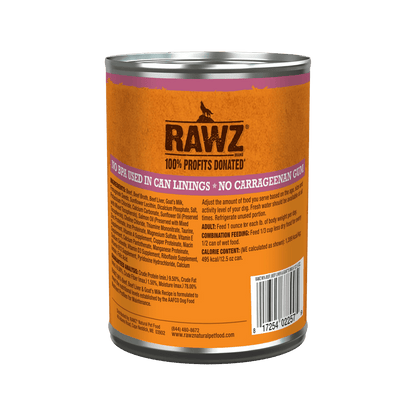 Rawz 96% beef, liver, and goats milk canned pate dog food