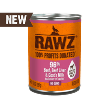 Rawz 96% beef, liver, and goats milk canned pate dog food