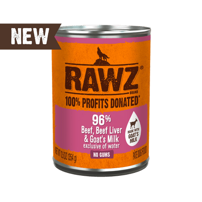 Rawz 96% beef, liver, and goats milk canned pate dog food