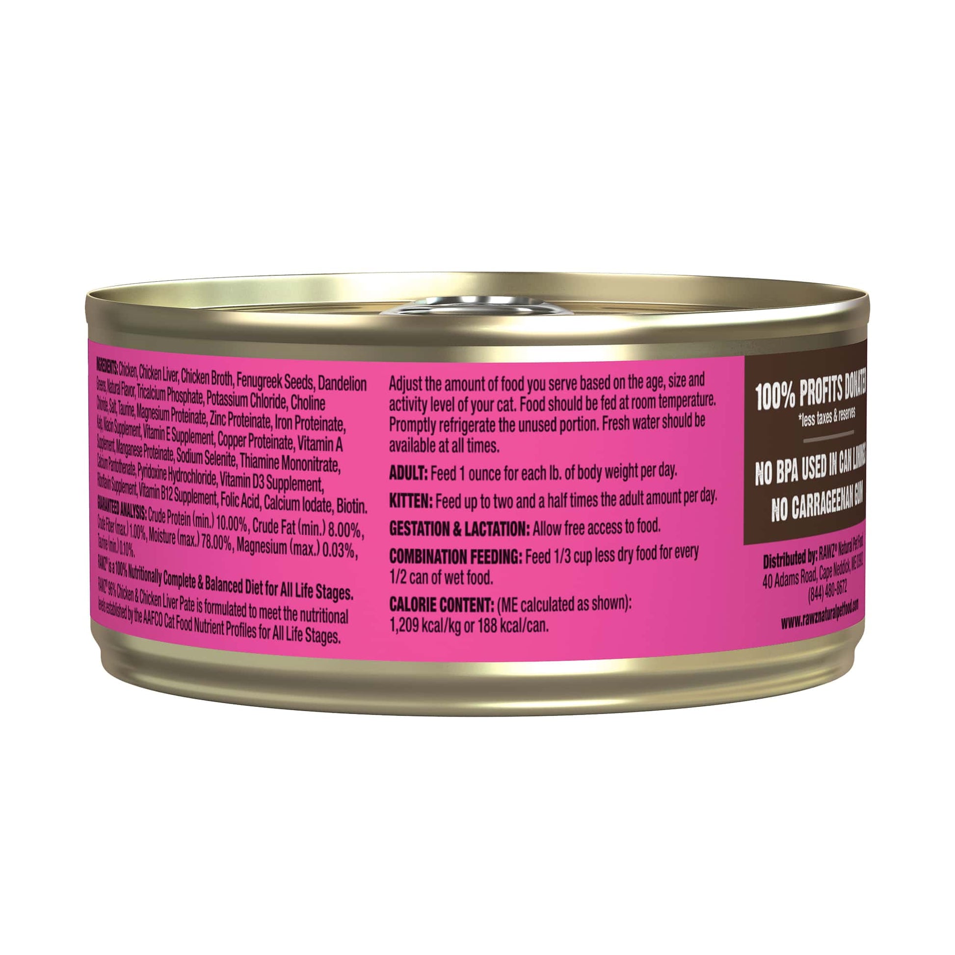 Rawz 96% chicken & chicken liver pate wet canned cat food 3oz