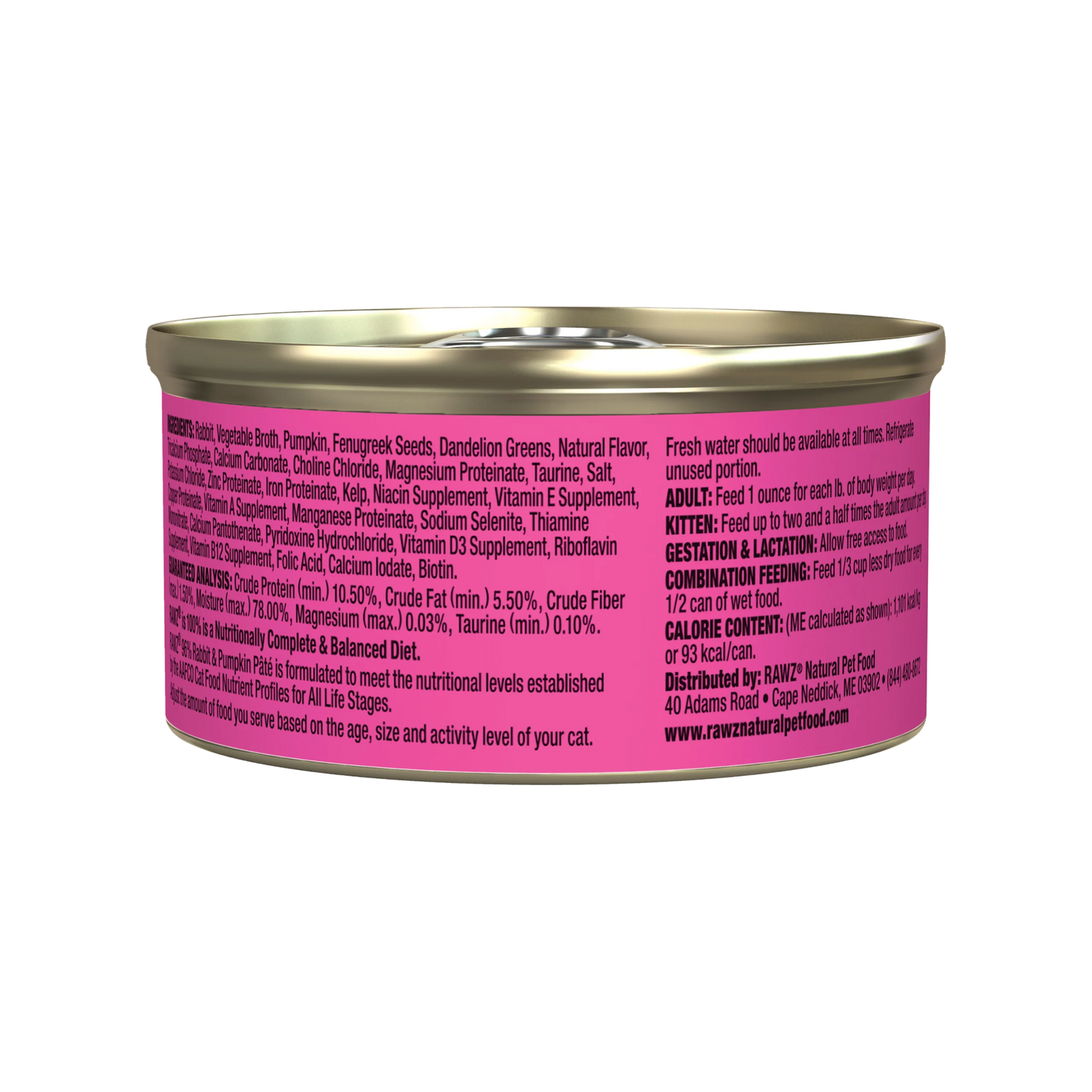 Rawz 96% rabbit and pumpkin pate canned cat food