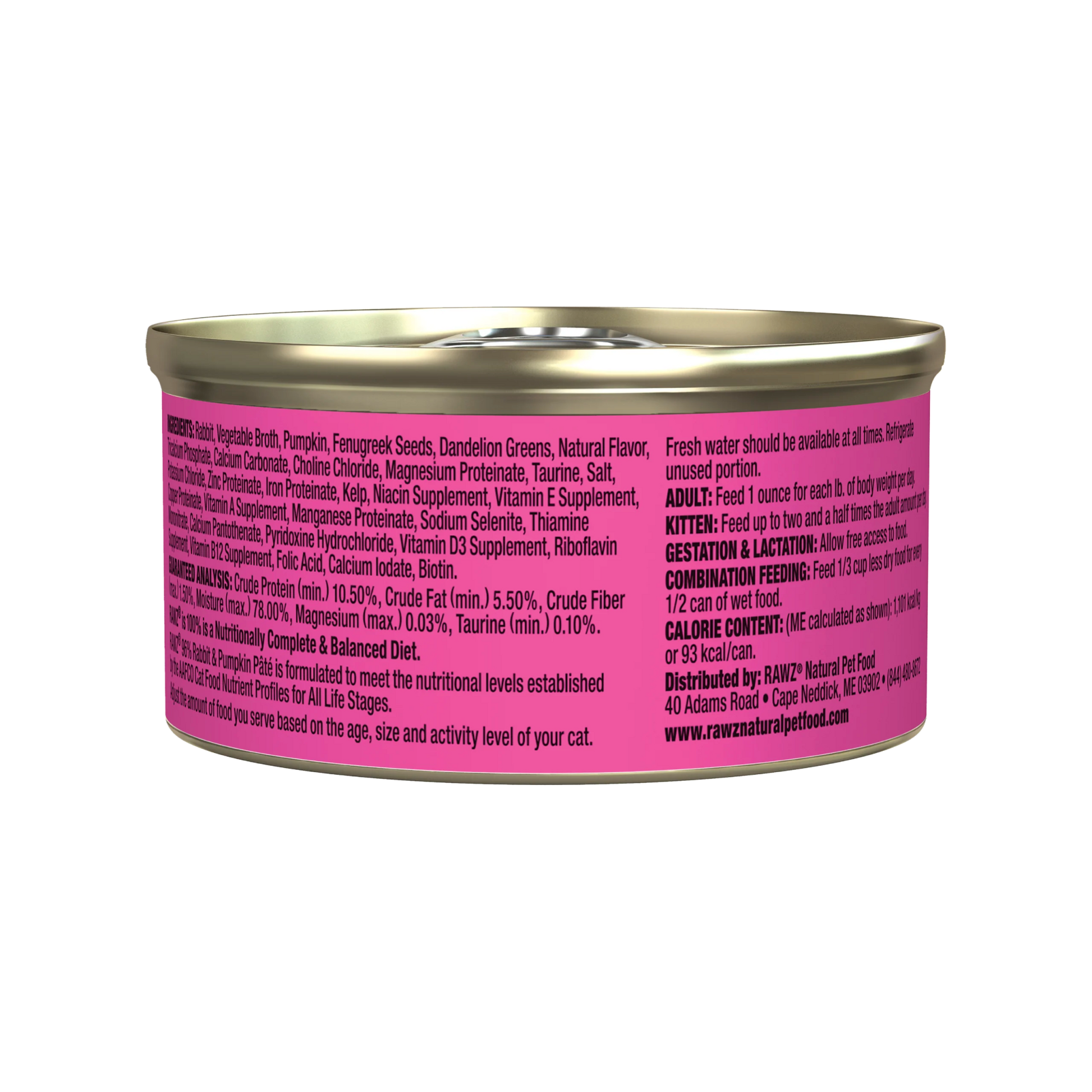 Rawz 96% rabbit and pumpkin pate canned cat food