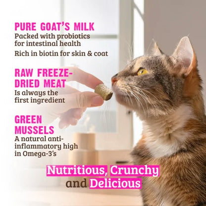 Rawz Raw Freeze Dried Venison Cat Treats - Wild Caught Salmon with Goats Milk and Green Mussels