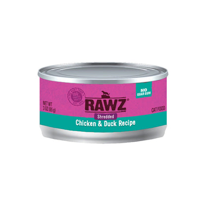 Rawz shredded chicken and duck canned cat food