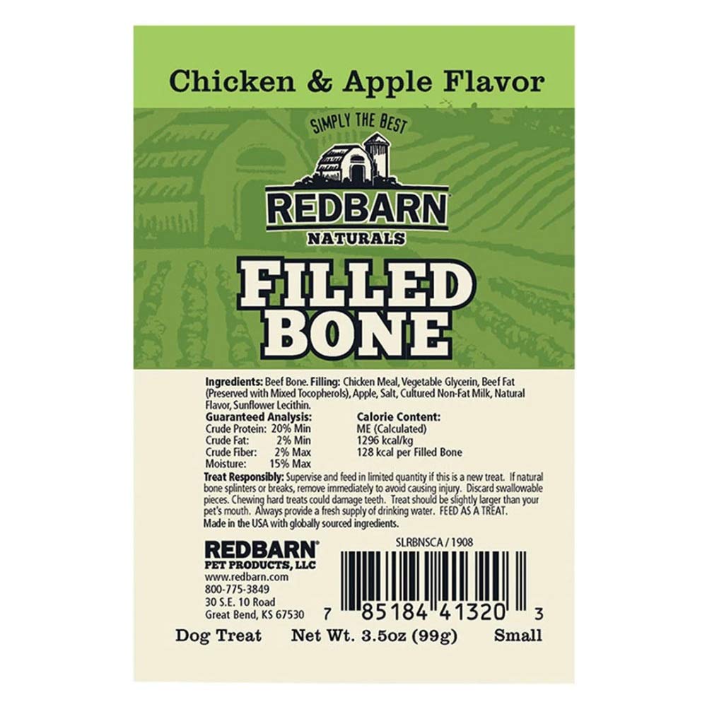 Redbarn 5 Pack ofChicken & Apple Flavor Naturals Filled Bone Dog Chews, Small, Made in The USA5