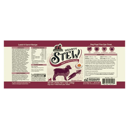 Redbarn hearty stew lamb and carrot recipe - 12 oz canned dog food
