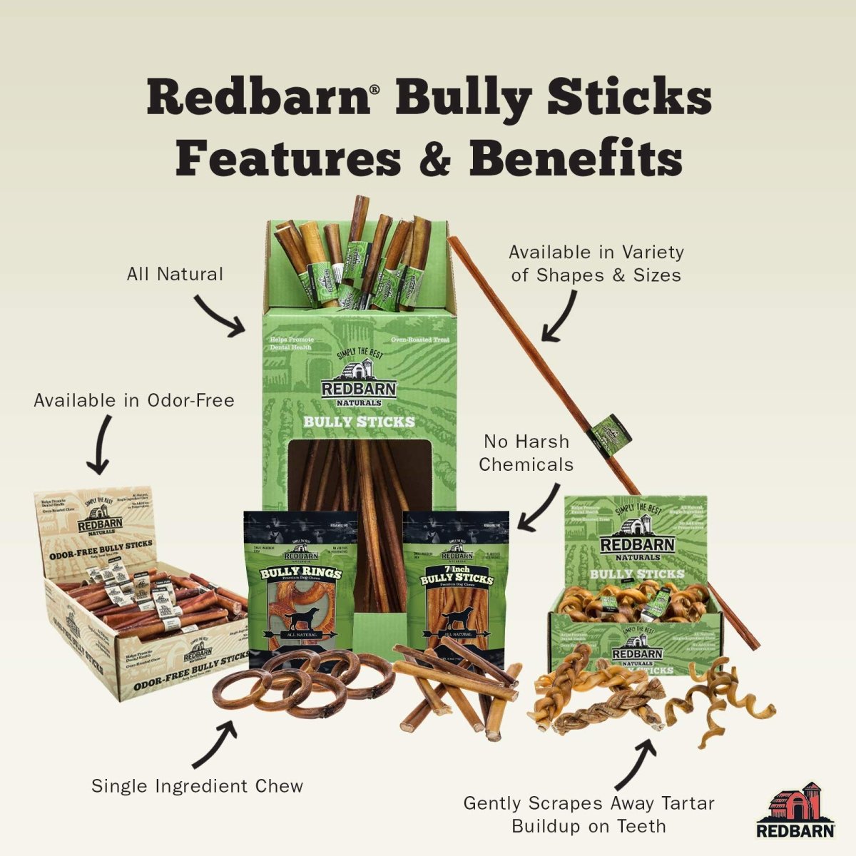 Redbarn Straight 5" Bully Sticks Long Lasting Dog Chew All Natural Bully Bones