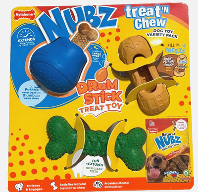 Nubz treat and chew drum stick treat toy