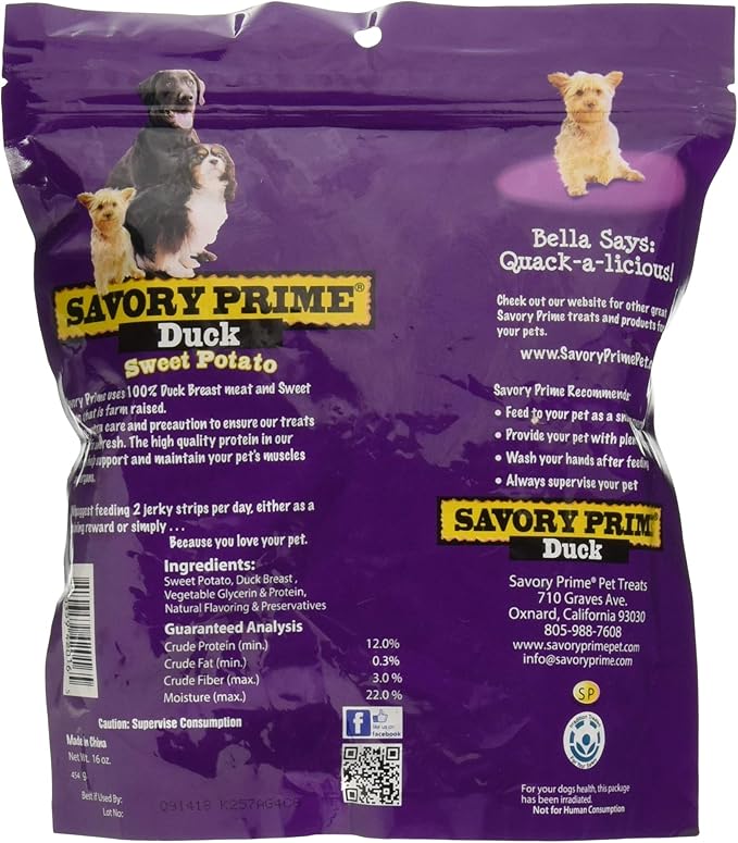 Savory prime sweet potato & duck jerky 16oz dog treats