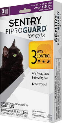 Sentry Fiproguard for Cats, Flea and Tick Prevention for Cats (1.5 Pounds and Over), Includes 3 Month Supply of Topical