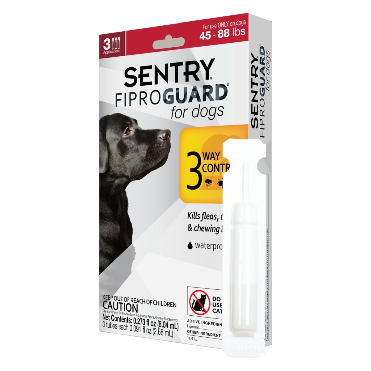 SENTRY Pet Care Fiproguard Flea and Tick Prevention for Dogs - 45 - 88 Pounds - 3 Month Supply of Topical Flea Treatments