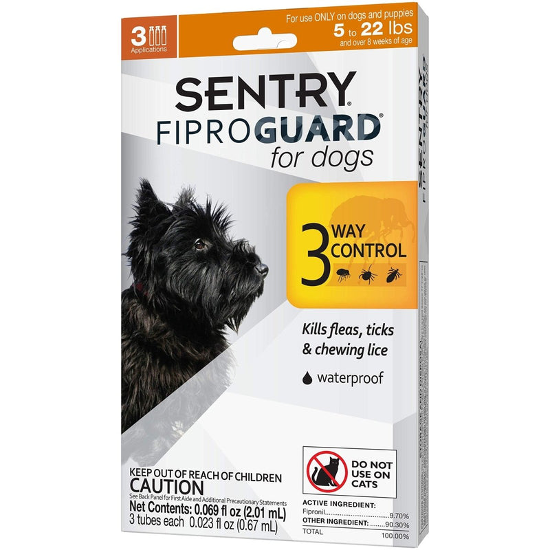 SENTRY Pet Care Fiproguard Flea and Tick Prevention for Dogs - 5 - 22 Pounds - 3 Month Supply of Topical Flea Treatments