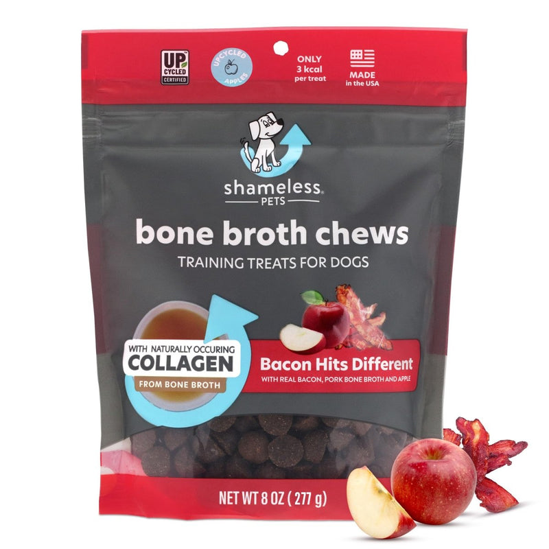 Shameless Pets Dog Training Treats, Bone Broth Chews (Bacon Hits Different) - Natural & Healthy Puppy Dog Treats - Soft Training Treats for Dogs with Naturally Occurring Collagen - Small Dog Treats