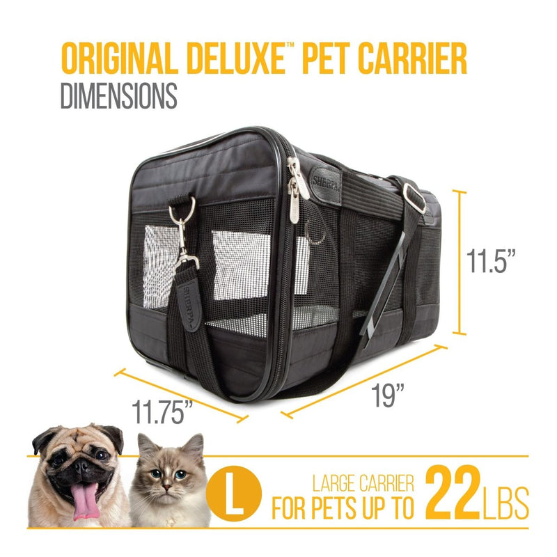 Sherpa Original Deluxe Pet Carrier For Pets - Large - Black