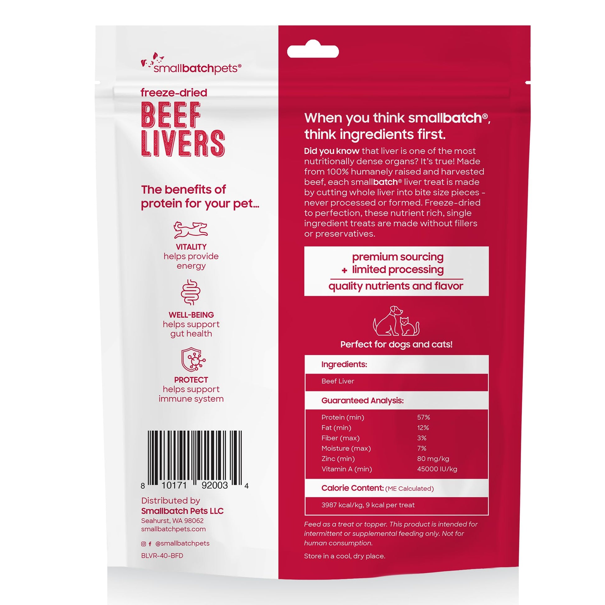 smallbatch Freeze - Dried Liver Treats for Dogs & Cats – Single - Ingredient, Protein - Rich, All - Natural Snacks – 100% Humanely Sourced – No Additives or Preservatives – (4 oz, Beef)
