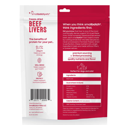 smallbatch Freeze - Dried Liver Treats for Dogs & Cats – Single - Ingredient, Protein - Rich, All - Natural Snacks – 100% Humanely Sourced – No Additives or Preservatives – (4 oz, Beef)