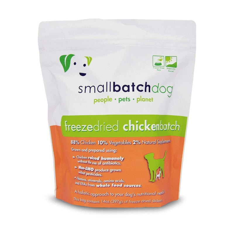 Smallbatch Pets Freeze - Dried Premium Raw Food Diet for Dogs, Chicken Recipe, 14 oz, Made in The USA, Organic Produce, Humanely Raised Meat, Hydrate and Serve Patties, Single Source Protein, Healthy