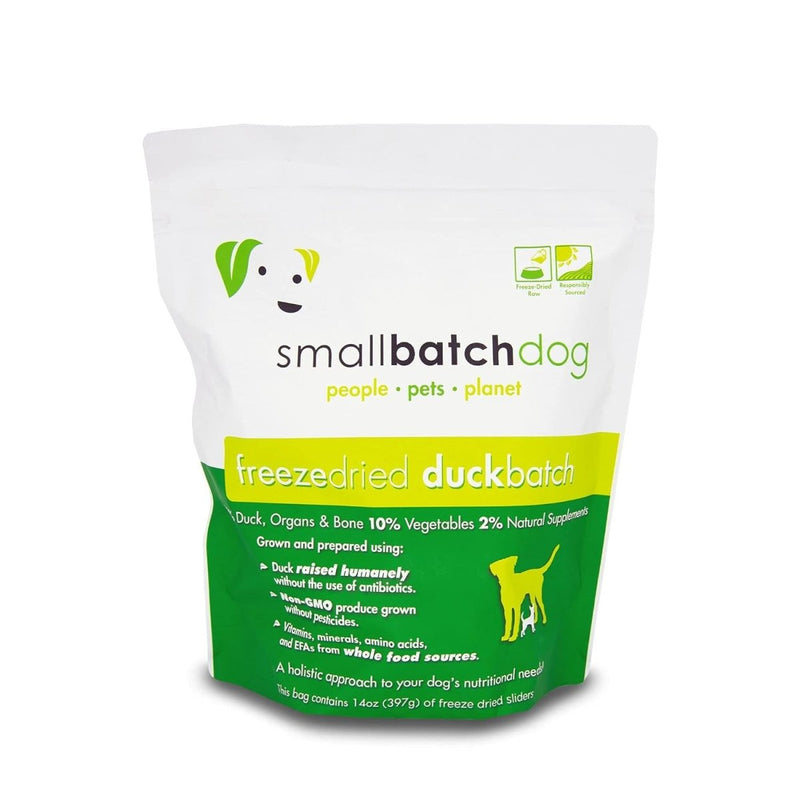 Smallbatch Pets Freeze - Dried Premium Raw Food Diet for Dogs, Duck Recipe, 14 oz, Made in The USA, Organic Produce, Humanely Raised Meat, Hydrate and Serve Patties, Single Source Protein, Healthy