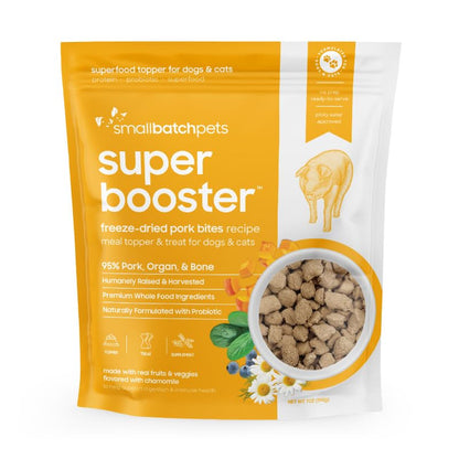 smallbatch Pets Freeze - Dried Super Booster Pork Bites for Dogs & Cats, 7 oz, Made in The USA, Humanely Raised Single Protein Source, Topper & Treat, with Organic Vegetables and Probiotics