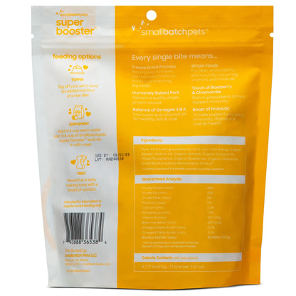 smallbatch Pets Freeze - Dried Super Booster Pork Bites for Dogs & Cats, 7 oz, Made in The USA, Humanely Raised Single Protein Source, Topper & Treat, with Organic Vegetables and Probiotics
