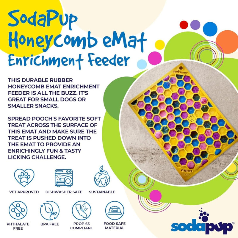 SodaPup Honeycomb eMat – Durable Lick Mat Feeder Made in USA Food Safe Rubber for Mental Stimulation - Avoiding Overfeeding - Fresh Breath - Digestive Health - Calming