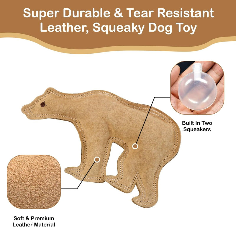 SPOT By Ethical Products Dura - Fused Leather Interactive Durable Dog Squeak Toy for Large and Small Dogs - Bear - Large