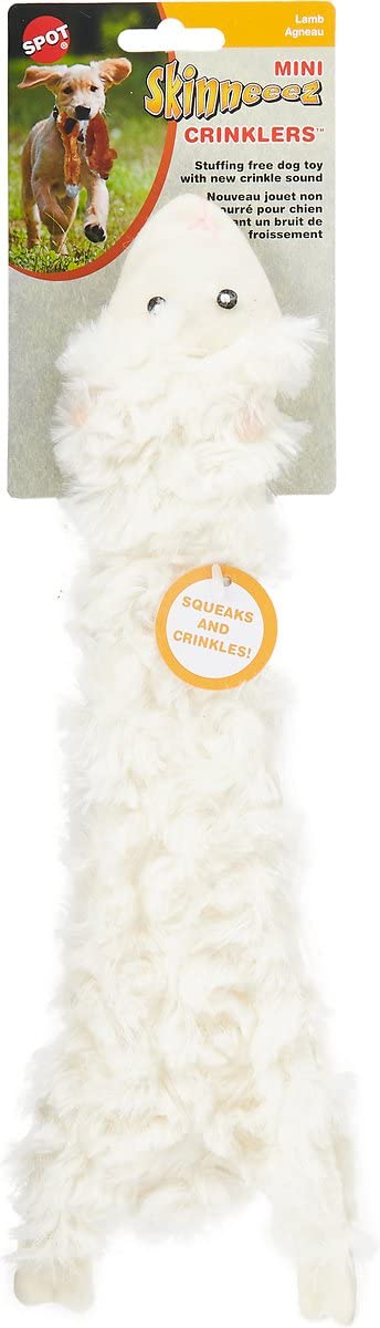 SPOT by Ethical Products Skinneeez Crinklers The Stuffless Crinkle Dog Toy with Squeaker For All Dogs Tug - Of - War Toy For Small and Large Breeds Squeak Toy for Dogs - Lamb - Small