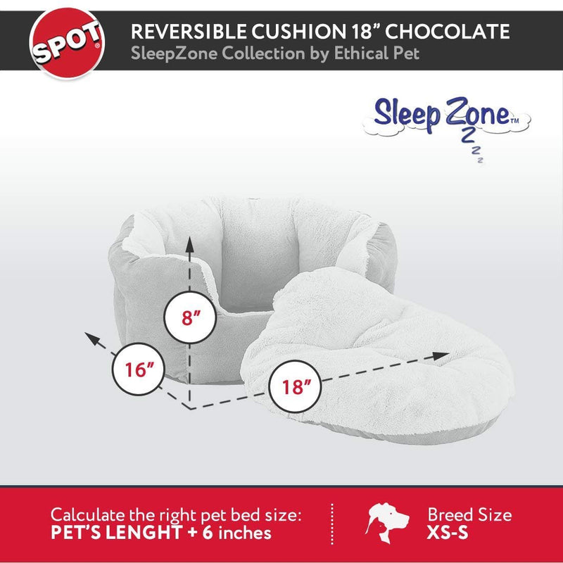 SPOT Ethical Pets Sleep Zone Small Dog Bed Washable - Reversible Cushion Pet Bed for Cats and Small Sized Dogs - Comfortable - Chocolate - 18x16 inches