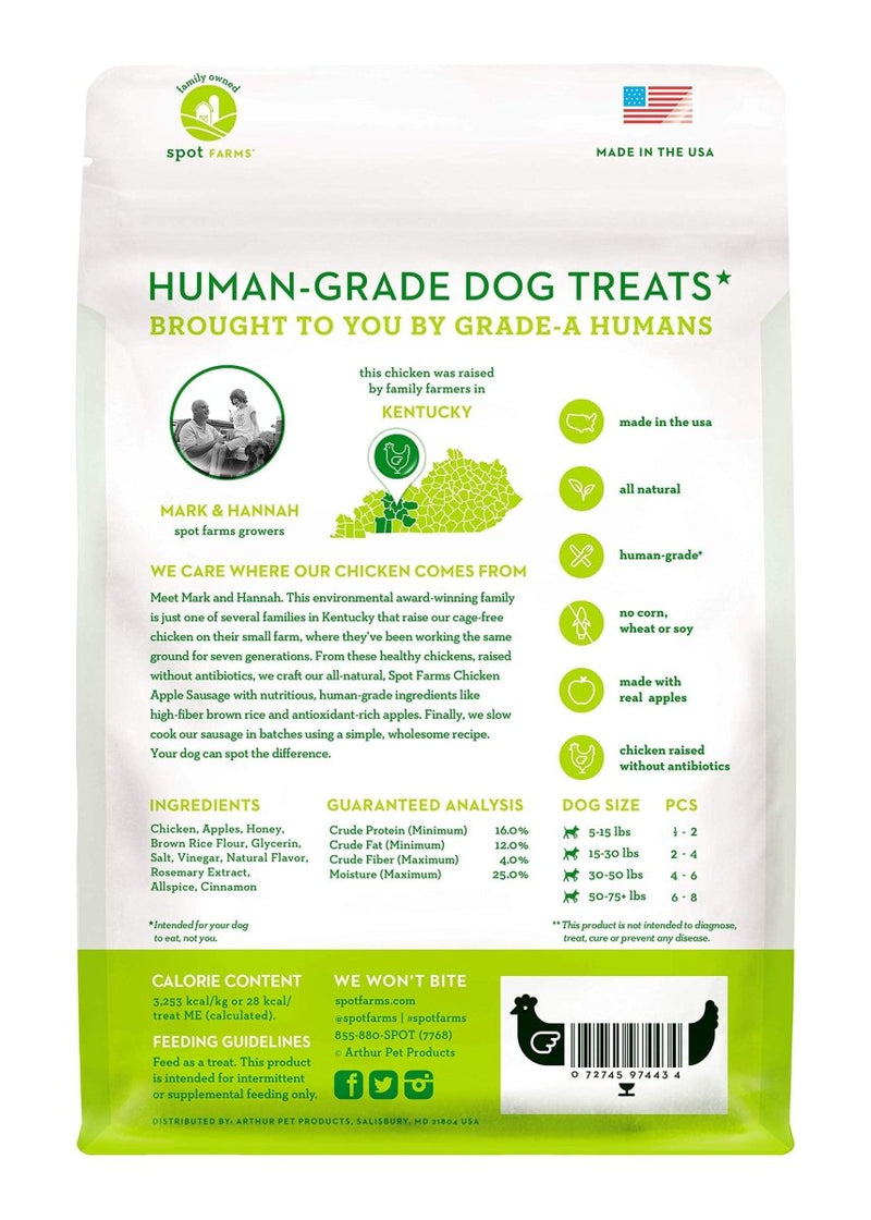 Spot Farms Chicken Apple Sausage Healthy All Natural Dog Treats Human Grade Made in USA 12.5 oz