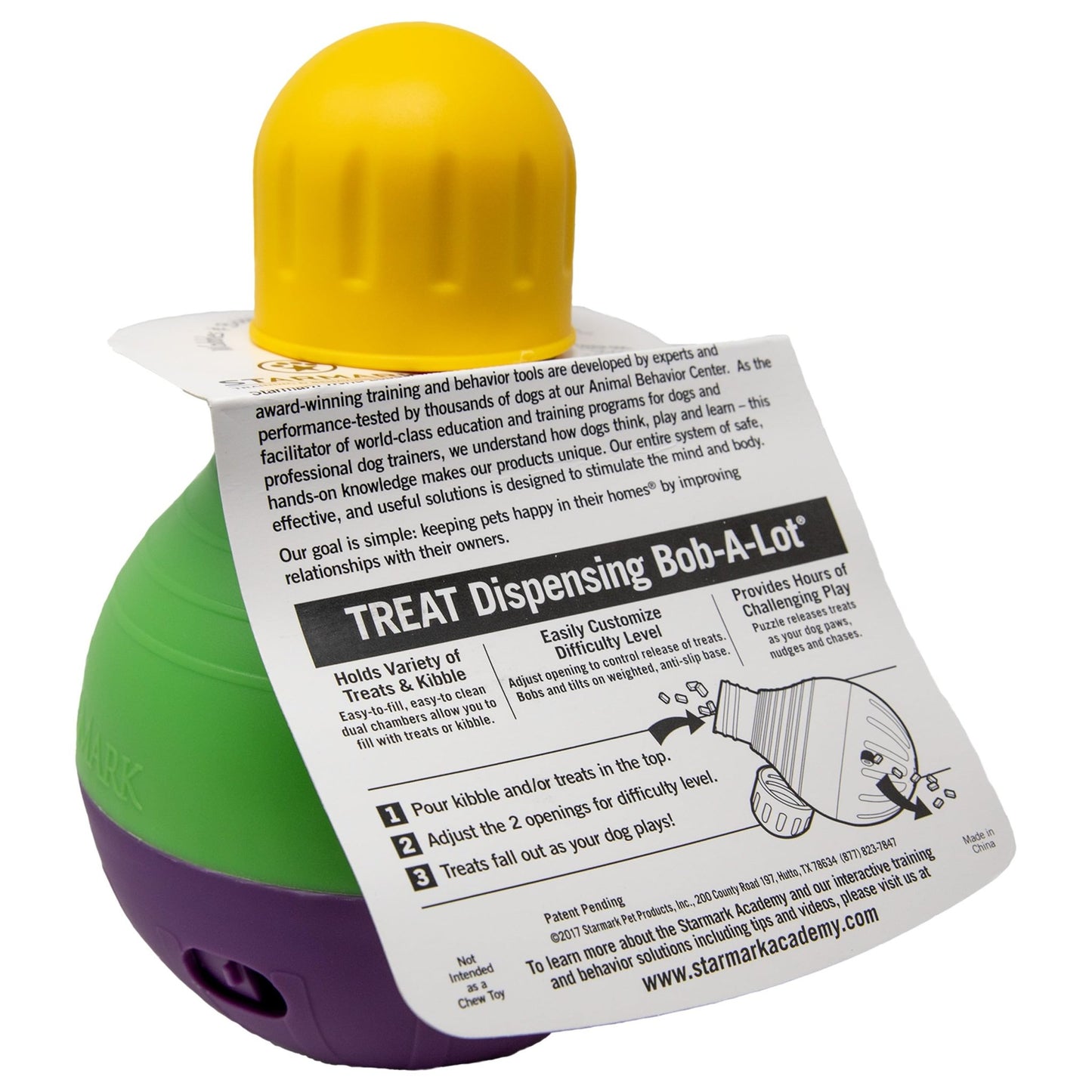 Starmark Bob - A - Lot Interactive Dog Pet Toy, Large, Yellow/Green/Purple