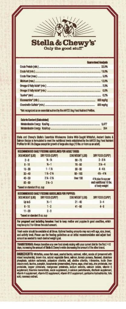 Stella & Chewy Essentials Wholesome grains whitefish & salmon recipe dry dog food 3lb