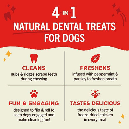 Stella & Chewy's Dental Delights - Freeze - Dried Raw Chicken Dental Treats for Small Dogs - Teeth Cleaning & Breath Freshening Chews with Ridges & Nubs - Made in USA - 10.5 oz - 21 Small Treats
