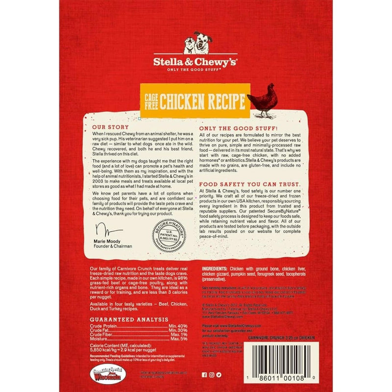 Stella & Chewy's Freeze - Dried Raw Carnivore Crunch Cage - Free Chicken Recipe Dog Treats – 3.25 oz. Bag