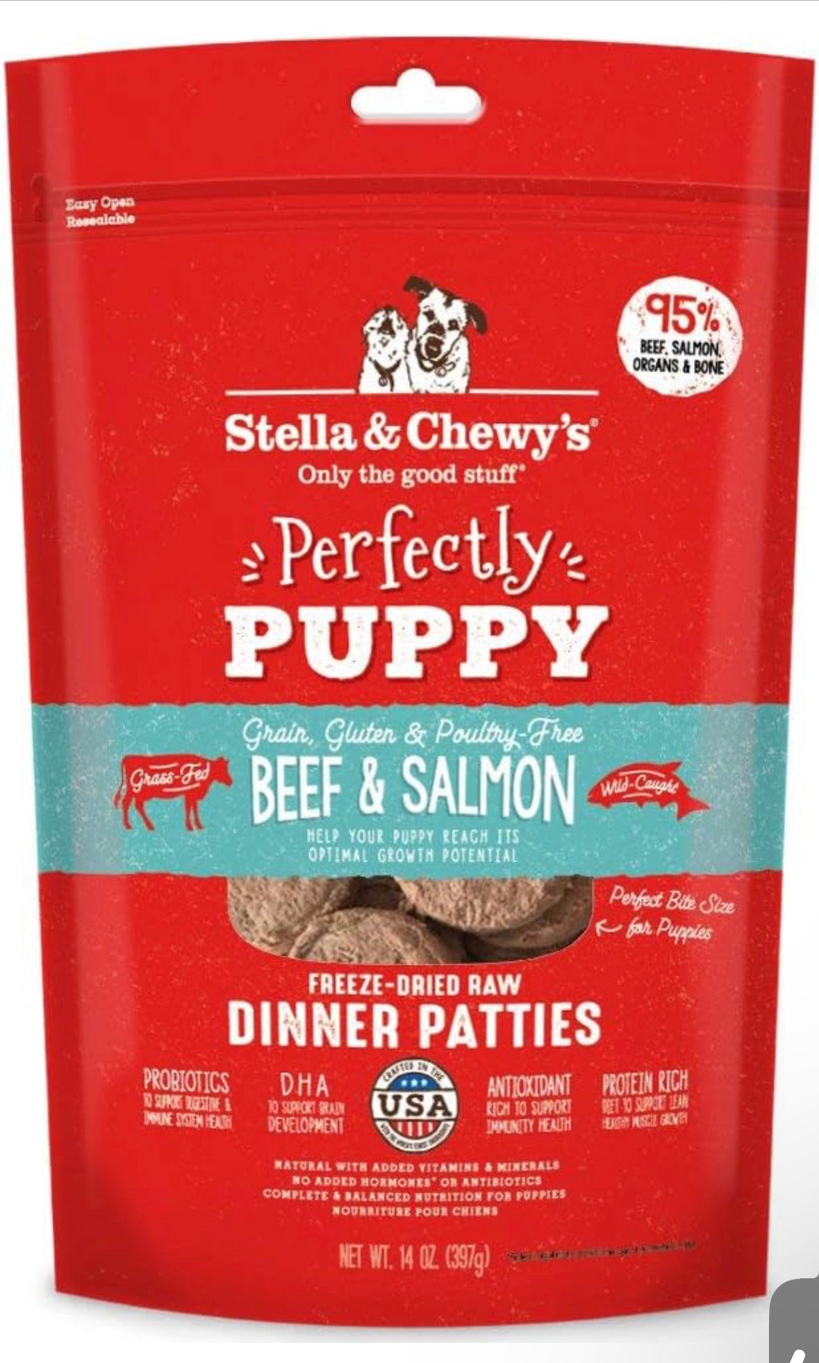 Stella & Chewy's Freeze Dried Raw Dinner Patties – Crafted for Puppies – Grain Free, Protein Rich Perfectly Puppy Beef & Salmon Recipe – 14 oz Bag
