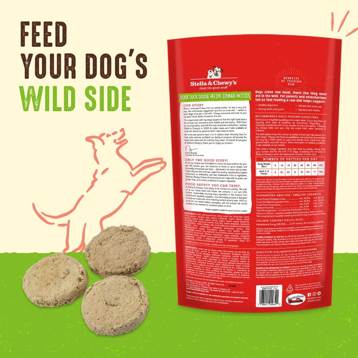 Stella & Chewy's Freeze Dried Raw Dinner Patties – Grain Free Dog Food, Protein Rich Duck Duck Goose Recipe – 25 oz Bag