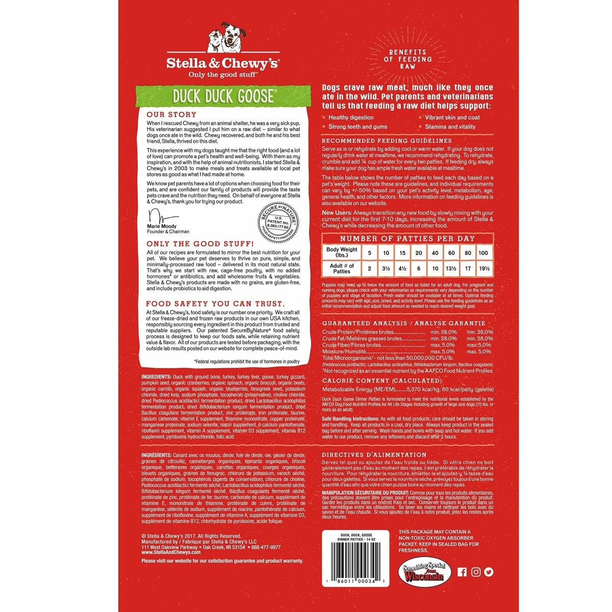 Stella & Chewy's Freeze Dried Raw Dinner Patties – Grain Free Dog Food, Protein Rich Duck Duck Goose Recipe – 25 oz Bag