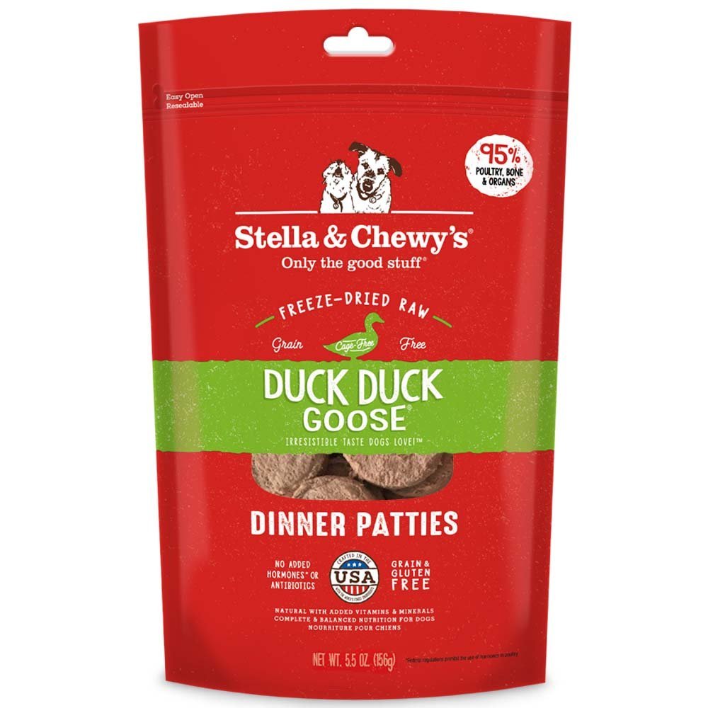 Stella & Chewy's Freeze Dried Raw Dinner Patties – Grain Free Dog Food, Protein Rich Duck Duck Goose Recipe – 5.5 oz Bag